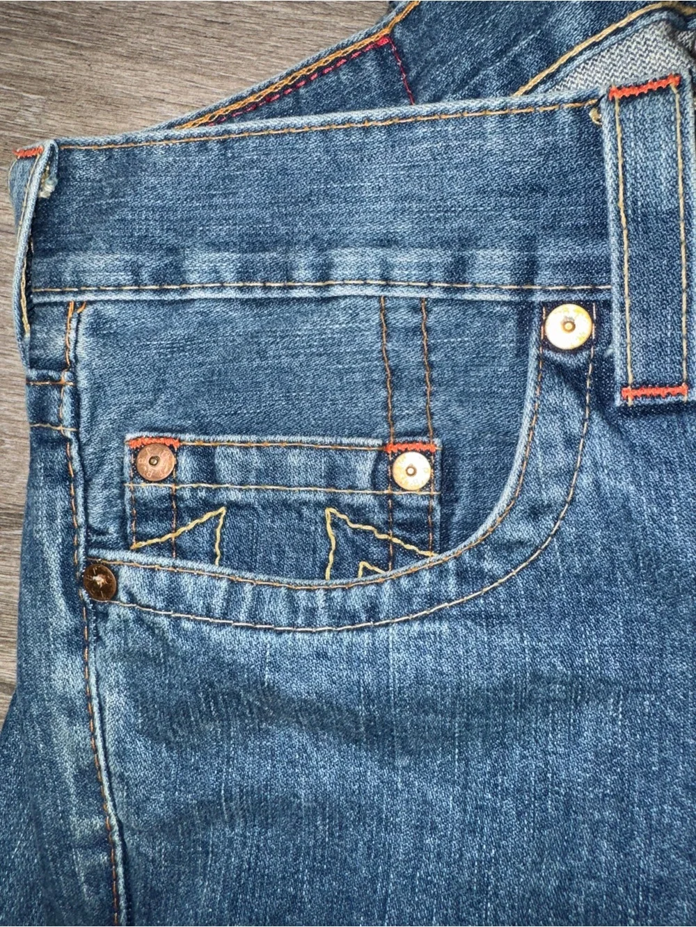 Men’s True Religion Blue Denim Jeans with Colorful Embroidered 36x33